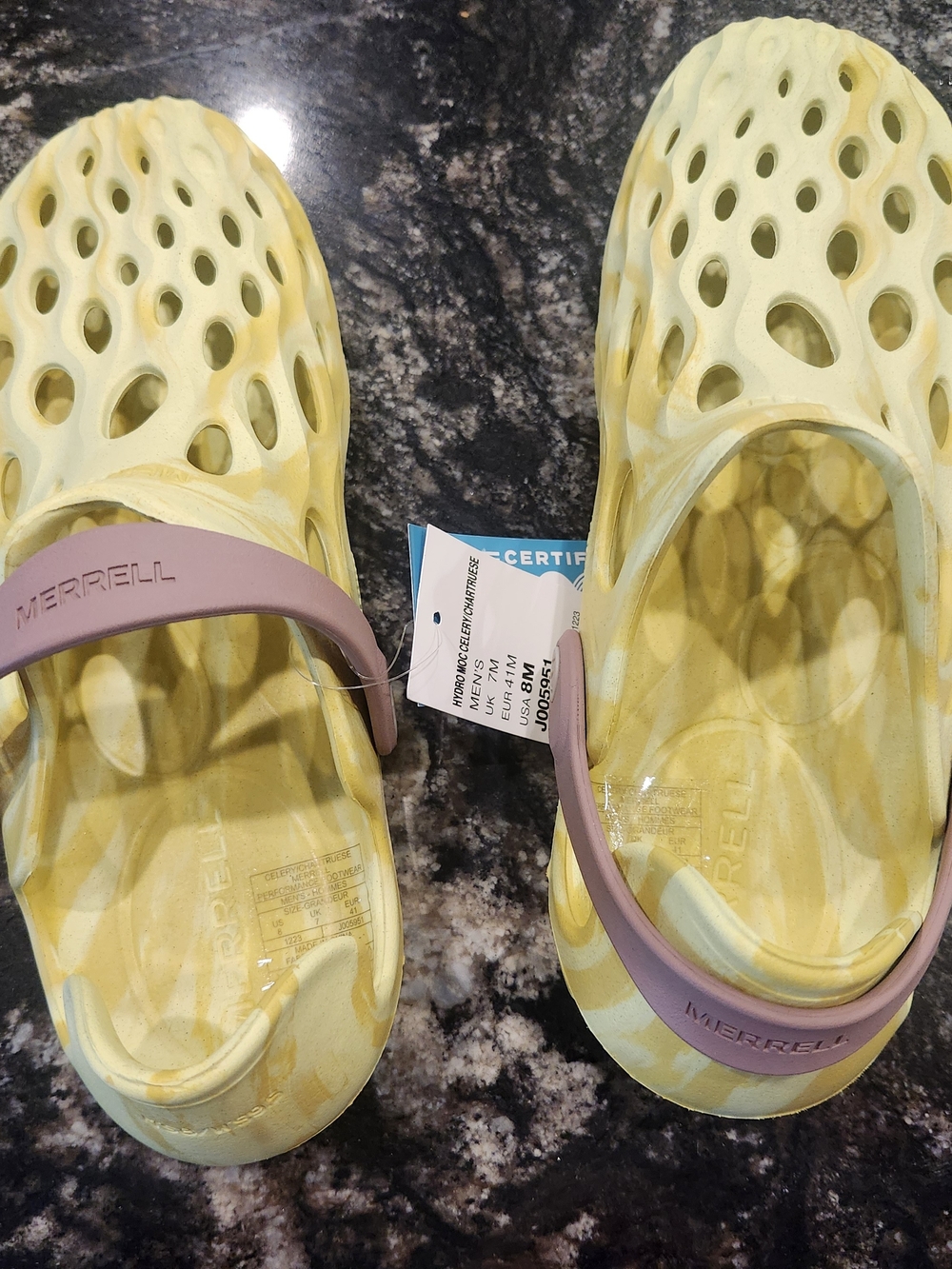 Merrell Yellow Slip-On Foam Clogs with Pink Strap